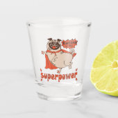 Eating is my superpower red cloak pug comic style  schnapsglas (Vorderseite)