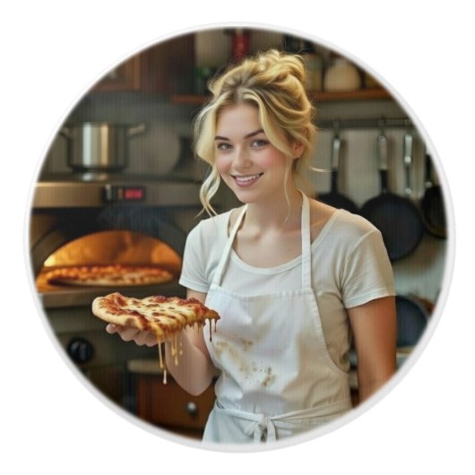 Eating Pizza Photo Personalize Customize Keramikknauf (Vorderseite)