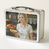 Eating Pizza Photo Personalize Customize Metall Brotdose (Rückseite)