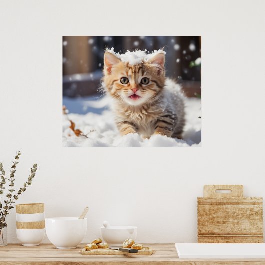 *~* Eating Snow Kitty 5:4 Kitten Cat AP68 Poster (Küche)