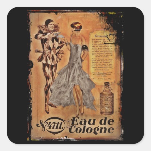 Eau de Köln Harlequin und Flapper Quadratischer Aufkleber (Vorderseite)