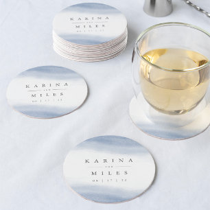 Ebb Tide Coastal Watercolor Wedding Runder Pappuntersetzer