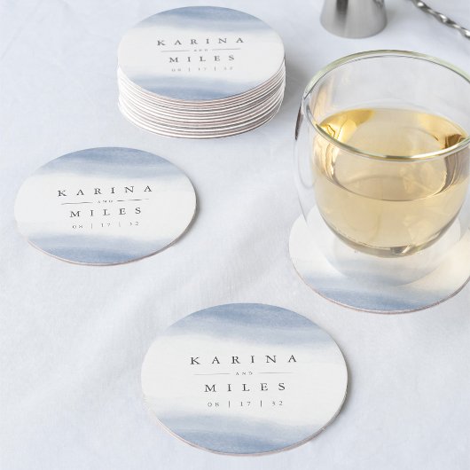 Ebb Tide Coastal Watercolor Wedding Runder Pappuntersetzer