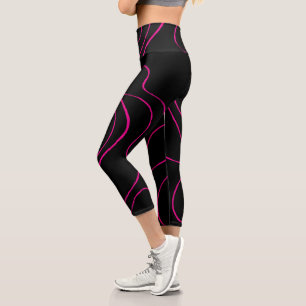 Ebb und Flow 2 - Magenta und Schwarz Capri Leggings
