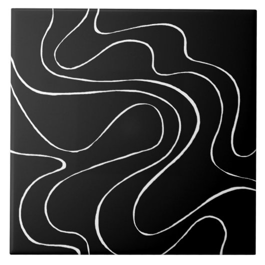 Ebb und Flow 2 - Schwarz auf Weiß Fliese (Vorderseite)