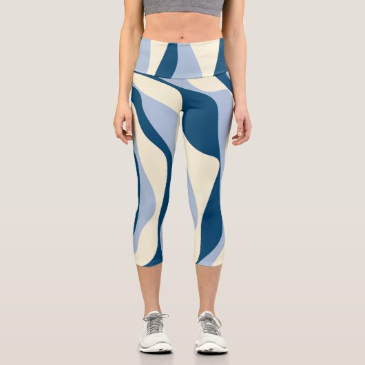EBB und Flow 4 - Dunkles Blau, Licht und Creme Capri Leggings (Vorderseite)