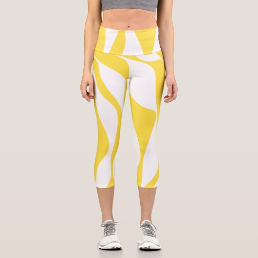 EBB und Flow 4 in Lemon Gelb und Weiß Capri Leggings (Vorderseite)