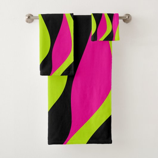 EBB und Flow 4 in Lime Green, Hot Pink und Black Badhandtuch Set (Insitu)