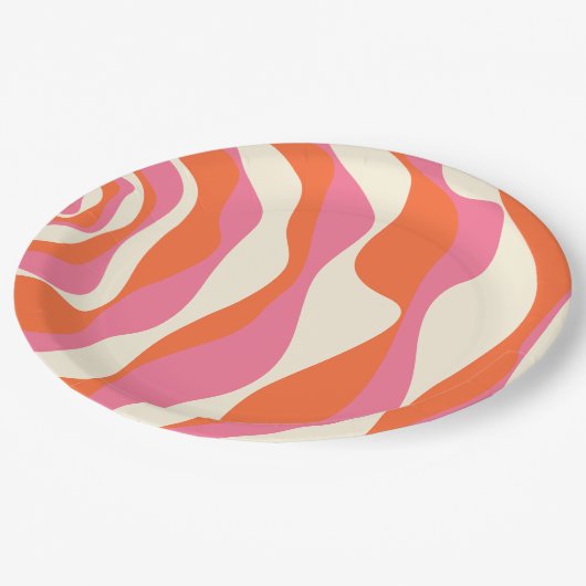 EBB und Flow 4 - Rosa, Orange und Creme Pappteller (Schrägansicht)