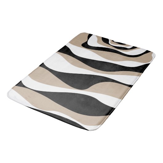 Ebb und Flow 4 - Taupe, Schwarz und Weiß Badematte (Schrägansicht)