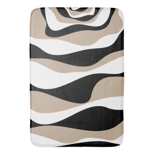 Ebb und Flow 4 - Taupe, Schwarz und Weiß Badematte (Vorderseite Vertikal)