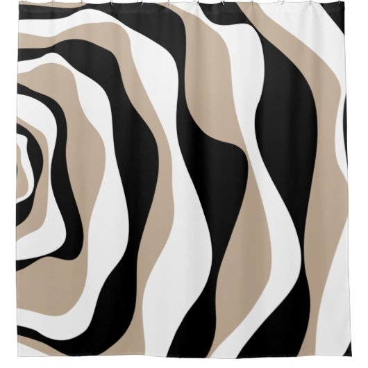 Ebb und Flow 4 - Taupe, Schwarz und Weiß Duschvorhang (Vorderseite)