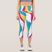 EBB und Flow 4 - Türkis, Gelb, Rosa und Weiß Capri Leggings (Vorderseite)
