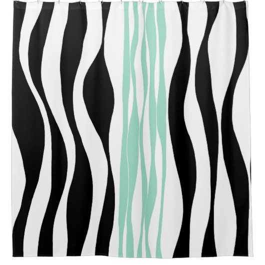 Ebb und Flow - Minze grün, weiß und schwarz Duschvorhang (Vorderseite)