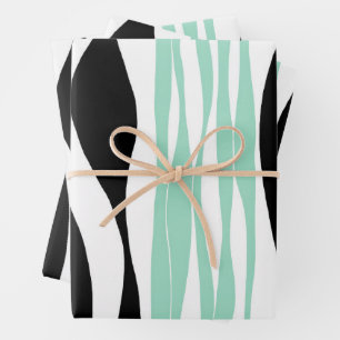 Ebb und Flow - Minze grün, weiß und schwarz Geschenkpapier Set