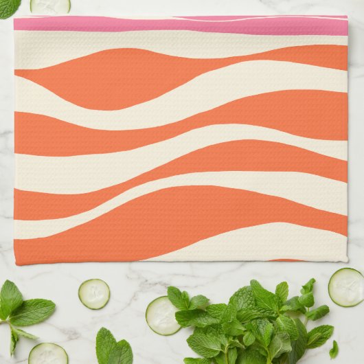 Ebb und Flow - Rosa, Orange und Creme Geschirrtuch (Gefaltet)