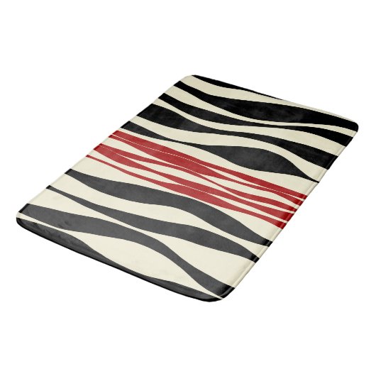 Ebb und Flow - Rot und Creme Badematte (Schrägansicht)