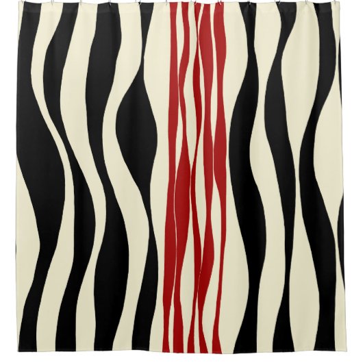 Ebb und Flow - Rot und Creme Duschvorhang (Vorderseite)