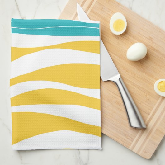 Ebb und Flow - Türkis & Gelb Geschirrtuch (Viertel Falte)