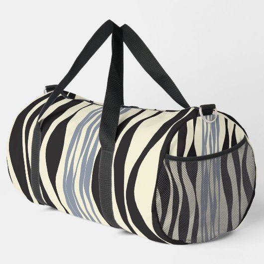 Ebb und Fluss in Schwarz, Grau und Creme Duffle Bag (Rechte Ecke)