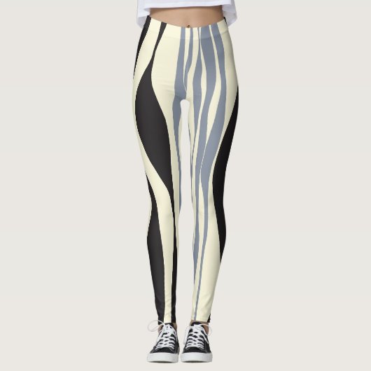 Ebb und Fluss in Schwarz, Grau und Creme Leggings (Vorderseite)