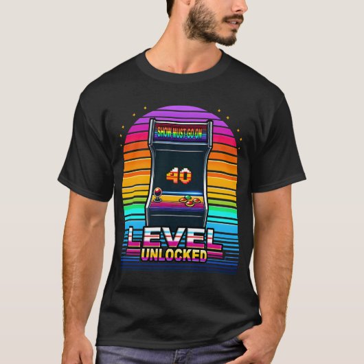 Ebene 40 Entsperrte Retro-Arcade-Konstruktion T-Shirt (Vorderseite)
