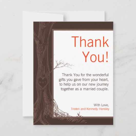 EBENE 4x5 danken Ihnen, Fall-Baum-InitialeCarvings Dankeskarte (Vorderseite)