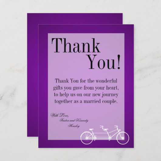 EBENE 4x5 danken Ihnen, lila doppeltes Fahrrad zu Dankeskarte (Vorne/Hinten)