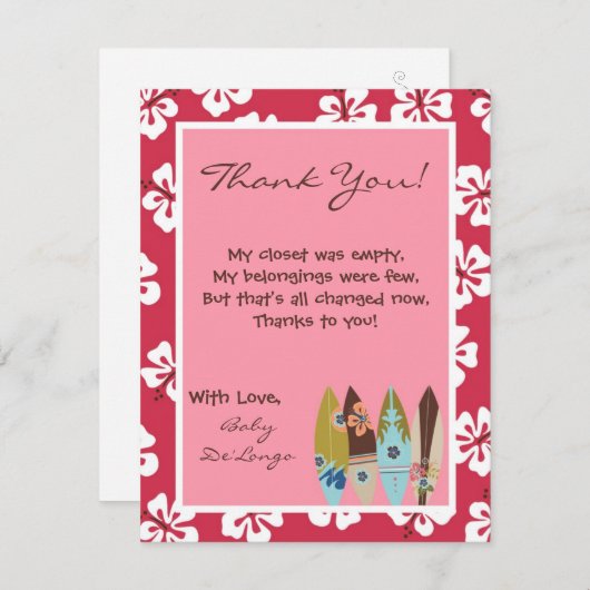 EBENE 4x5 danken Ihnen, rosa hawaiisches Luau Dankeskarte (Vorne/Hinten)