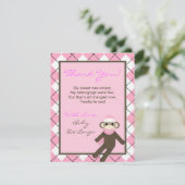 EBENE 4x5 danken Ihnen, rosa Rauten-Socken-Affen Dankeskarte (Stehend Vorderseite)