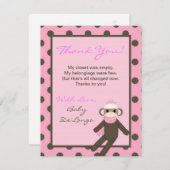 EBENE 4x5 danken Ihnen, rosa Socken-Affen zu Dankeskarte (Vorne/Hinten)