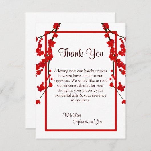EBENE 4x5 danken Ihnen, rote Kirschblüte zu Dankeskarte (Vorne/Hinten)