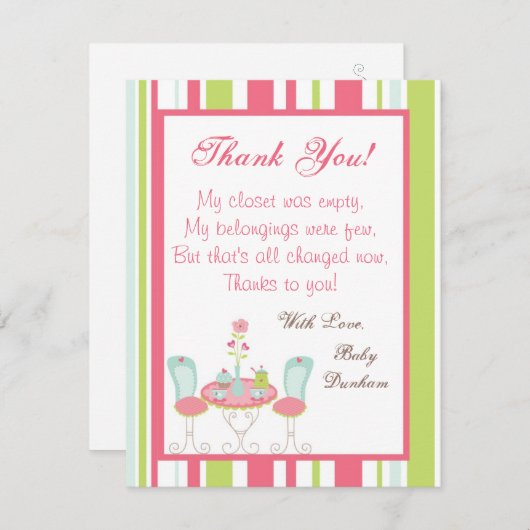 EBENE 4x5 danken Ihnen, Tee-Party-Rosa-Pastellfluß Dankeskarte (Vorne/Hinten)