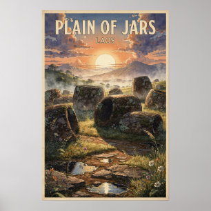 Ebene der Krüge Laos Vintage Reise Poster