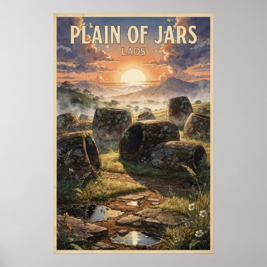 Ebene der Krüge Laos Vintage Reise Poster (Vorne)