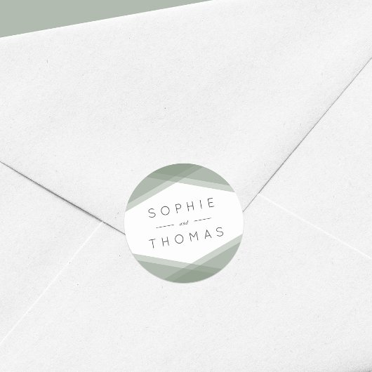 Ebene Grüne Layered Geometric Wedding Runder Aufkleber