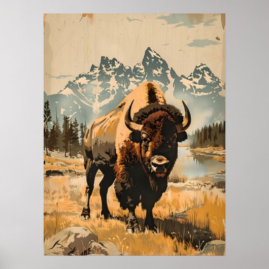 Ebenen Majestät: Vintage Bison Illustration Poster (Vorne)