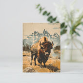Ebenen Majestät: Vintage Bison Illustration Postkarte (Stehend Vorderseite)
