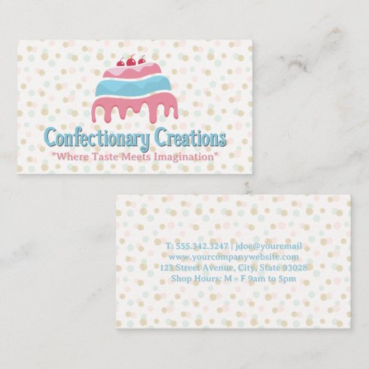 Ebener Kuchen mit Kirschen oben Visitenkarte (Vorne/Hinten)