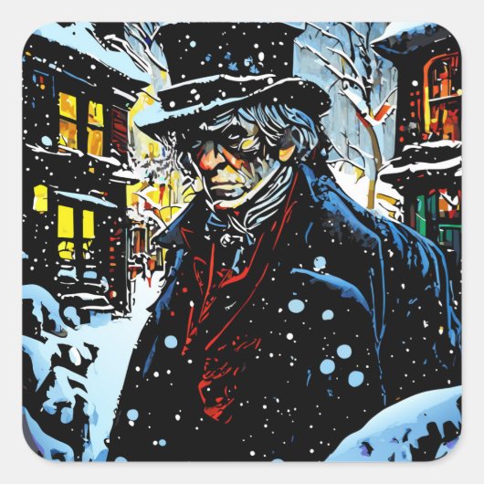 Ebenezer Scrooge Viktorianische Weihnachtswintersz Quadratischer Aufkleber (Vorderseite)
