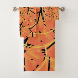 Ebenholz-Schwarz und Zitrusorange Tropical Art Des Badhandtuch Set