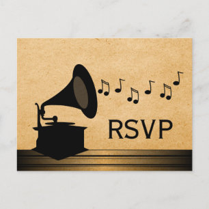 Ebenholz Vintage-Grammophon-RSVP-Postkarte Einladungspostkarte