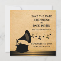 Ebenholz Vintage-Grammophon Save-the-Date-Einladun