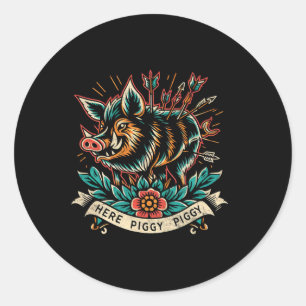 Eberjäger hier Piggy Herren Vintage Wildschwein Tä Runder Aufkleber