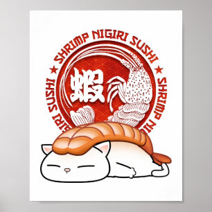 Ebi Shrimp Sushi Cat Poster