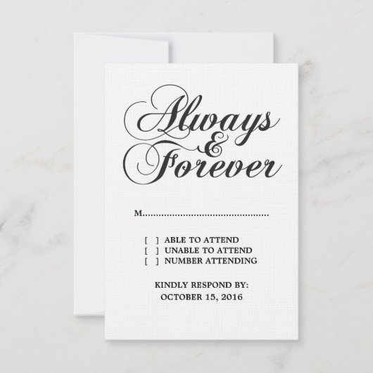 Ebony Always & Forever Wedding RSVP Card (Vorderseite)