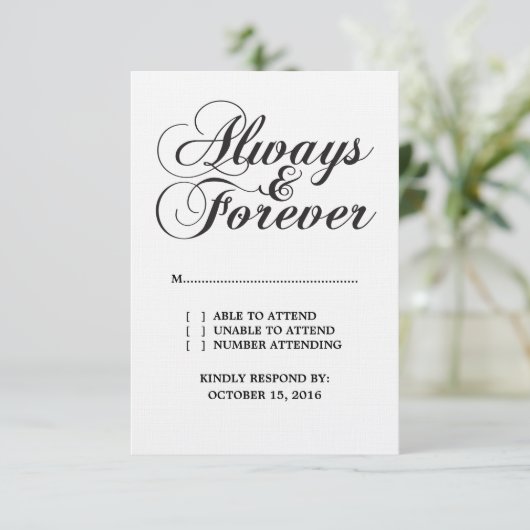 Ebony Always & Forever Wedding RSVP Card Karte (Stehend Vorderseite)