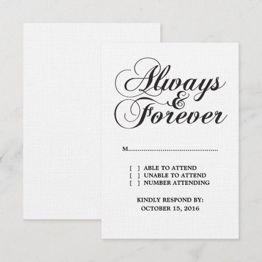 Ebony Always & Forever Wedding RSVP Card Karte (Vorne/Hinten)