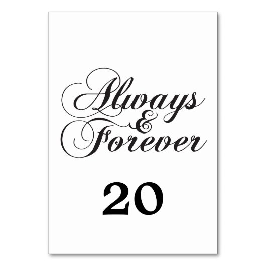 Ebony Always & Forever Wedding Table Card Tischnummer (Rückseite)