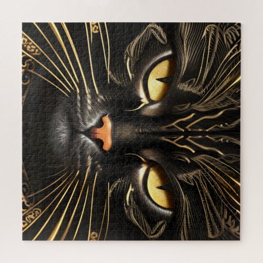 Ebony and Gold Cat Puzzle (Horizontal)